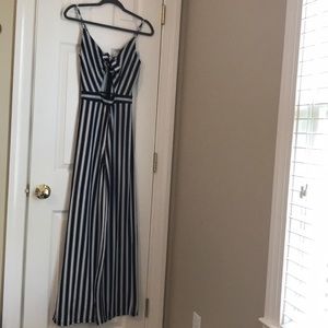 Long Striped Spaghetti Strap Jumpsuit
